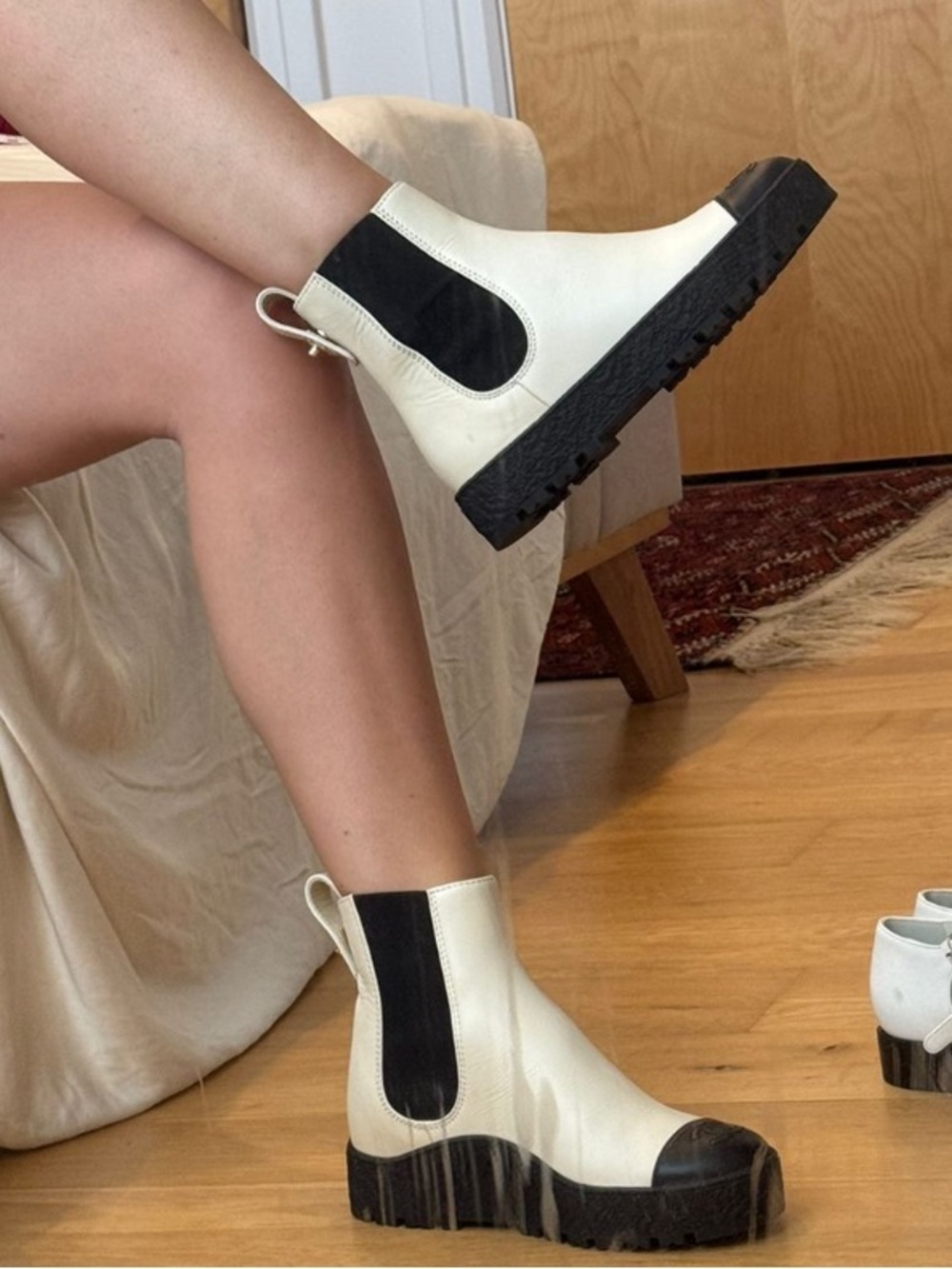 CHANEL Black & White Leather Chelsea Ankle Boots - Picture 3 of 3